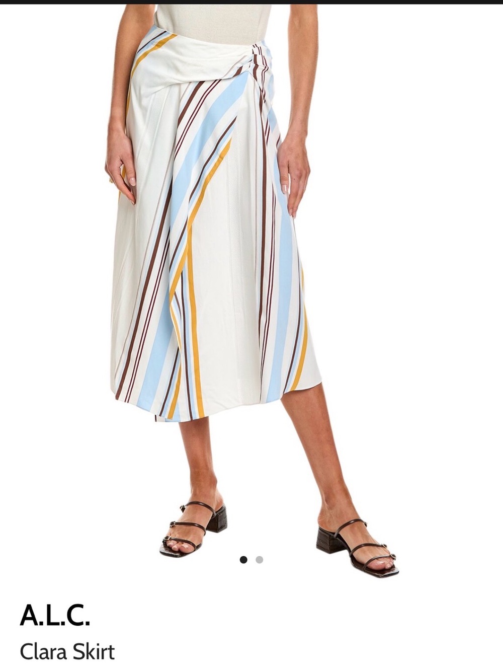 A.L.C. Twisted Midi Skirt in White with Blue, Mustard & Brown Stripes